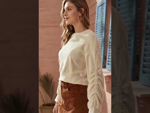 Solid Color Plush Rubber Women Sweatshirt (Color:Beige Size:S) - YouTube Video