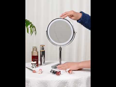 Desktop Double-SidedRound LED Luminous Makeup Mirror Liftable Magnifying Mirror, Specification:Plane + 3 Times Magnification(8-inch Battery Model) - YouTube Video