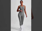 Women Backless Long Yoga Bodysuit with Front Zipper - Waist Cinching & Hip Lifting for Running, Fitness, Workout, Size: S(Coffee) - YouTube Video