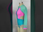 Contrast Color Long Sleeve Sun-protective One Piece Bikini Swimsuit, Size:S(Pink) - YouTube Video