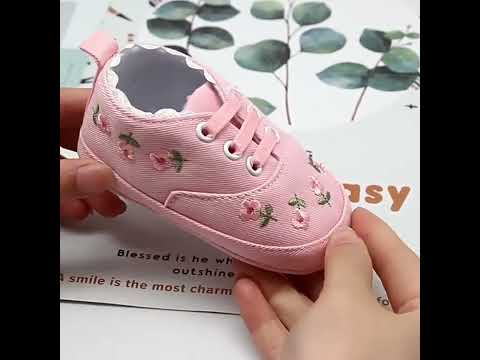 Baby Girl Shoes Lace Floral Embroidered Soft Shoes Walking Toddler Kids Shoes(Pink) - YouTube Video
