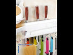 60cm 2 Cups 10 Hooks Multi-function Kitchen Punching-free Wall-mounted Aluminum Edge Condiment Holder Storage Rack - YouTube Video