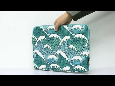 H3-04   11 Inch PU Leather Printing Laptop Liner Bag Tablet Sleeve Bag(Green Wave) - YouTube Video