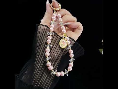 Dainty Alloy Tag Pearl Beaded Phone Chain(Pink) - YouTube Video
