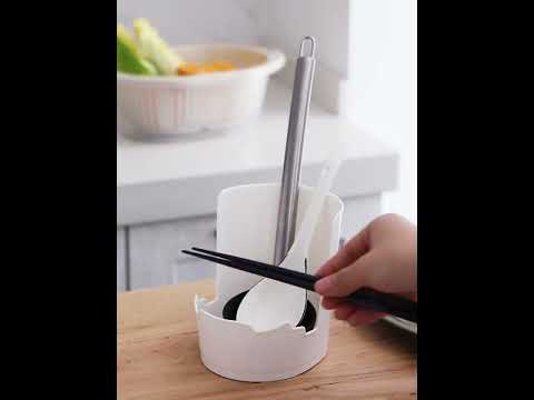 Kitchen Pot Cover Rack Sitting Type Multifunctional Soup Spoon Rack(White) - YouTube Video