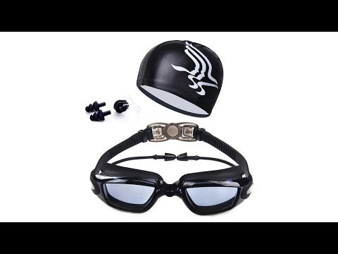 High-definition Waterproof Fogproof Swimming Goggles with Swimming Cap (Black) - YouTube Video