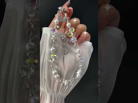 Alloy Butterfly Beaded Bracelet Anti-Lost Phone Short Lanyard(Pink) - YouTube Video