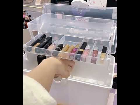 Cosmetics Storage Box Plastic Anti -Dust Transparent Desktop Medicine Box L Cream Color - YouTube Video