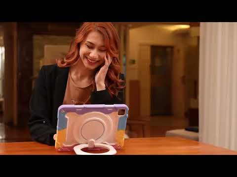 For iPad Air 13 2024 / 2025 / 2026 Armor Portable Rotating Ring Holder Silicone Tablet Case with Pen Slot(Colorful Pink) - YouTube Video