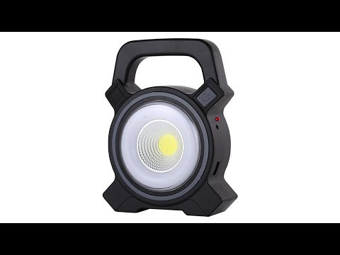 JY-819A 10W Solar Rechargeable White Light COB LED Work Light, Handheld Camping Lamp with Solar Panel - YouTube Video