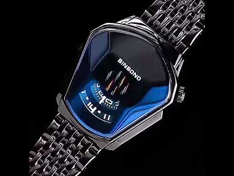 BINBOND Locomotive Concept Touch Screen Steel Belt Watch Men Live Black Technology Watch(Black Steel Blue) - YouTube Video