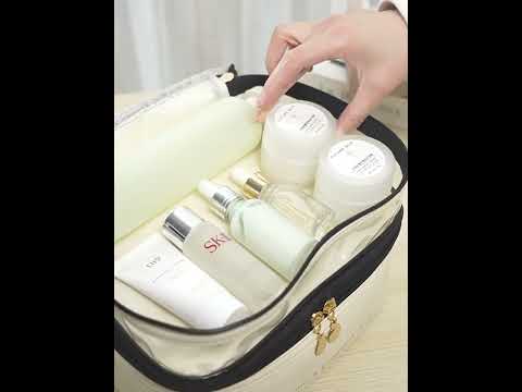 Double Layer Cosmetic Bag PU Transparent Waterproof Travel Portable Large Capacity Storage Bag(Black) - YouTube Video