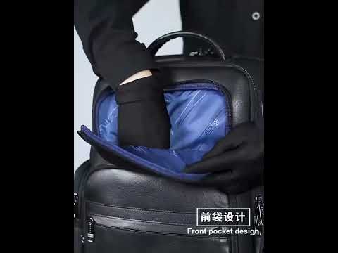 Bopai 61-98611 Large-capacity Waterproof First-layer Cowhide Laptop Backpack With USB+Type-C Port(Black) - YouTube Video