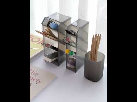 2 PCS Multi-function 4 Grid Desktop Pen Holder Office School Storage Case Clear Plastic Box Desk Pencil Organizer(White Diagonal Insert) - YouTube Video