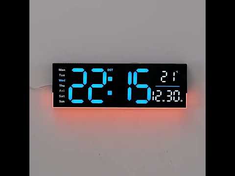 12.6 Inch LED Desk Clock Large Digital Wall Clock With RGB Ambient Light Temp / Date / Week / DST / Timer(6699 Black Blue) - YouTube Video