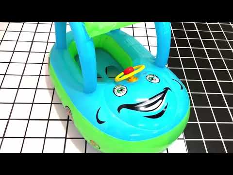 Sunshade and Sunscreen Baby Swimming Ring Car Boat Shape Inflatable Swimming Ring with Horn(Light Blue + Green) - YouTube Video