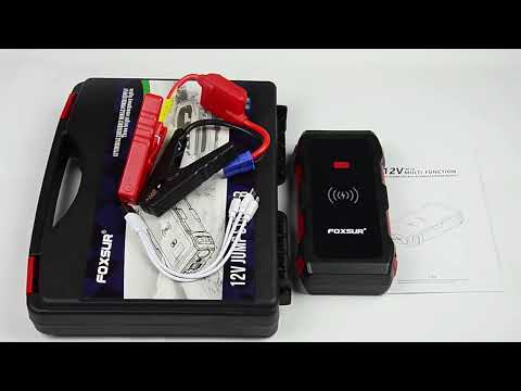 FOXSUR FJS-700 12V Car Multifunctional Wireless Charging Emergency Start Power Supply (Red) - YouTube Video