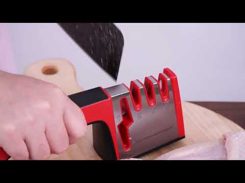 4 in 1 Stainless Steel Knife Sharpener Four Section Hand-held Quick Sharpening Tool with Non Slip Handle(Black) - YouTube Video