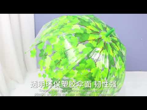 Green Leaf Transparent Umbrella Straight Rod Crooked Umbrella(Red) - YouTube Video