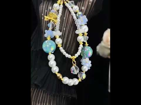 Gold Foil Bead Floral Pearl Double-layer Crystal Chain(Blue) - YouTube Video
