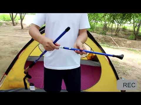 KODENOR Outdoor Mountaineering Portable Foldable Aluminium Alloy Straight Handle Alpenstocks Trekking Poles, Length : 66-135CM (Black) - YouTube Video