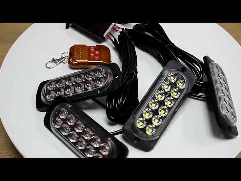 DC12V-24V / 18W 4 in 1 Front Grille Emergency Strobe Flash Warning Light Pickup 12LEDs Side Light Wireless Control 16 Modes (Yellow Light) - YouTube Video