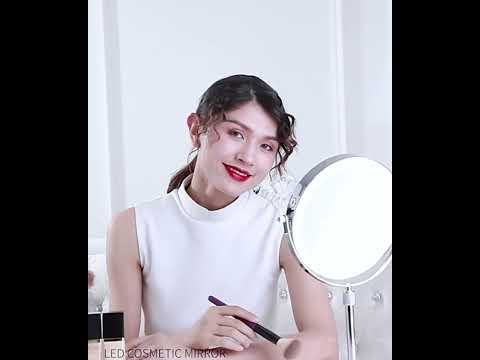 Desktop Double-SidedRound LED Luminous Makeup Mirror Liftable Magnifying Mirror, Specification:Plane + 3 Times Magnification(7-inch Rechargeable) - YouTube Video