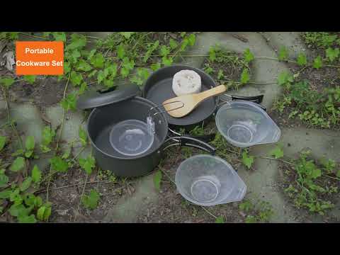 DS200 Portable Outdoor Set Boiler Head Combination Camping Pot Outdoor Cookware Set - YouTube Video