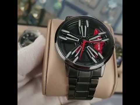 FNGEEN L001 Motorcycle Element Wheel Metal Men Watch(Black steel Red Surface) - YouTube Video