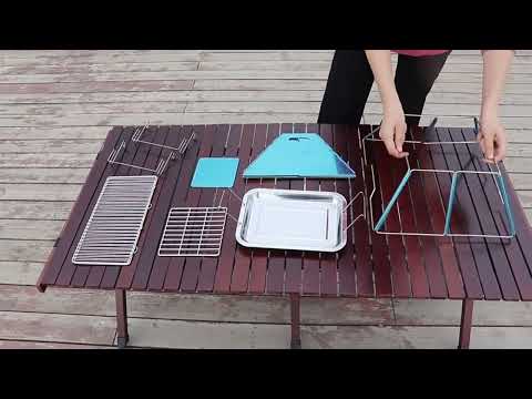 Liftable Barbecue Grill Camping Stainless Steel Folding Barbecue Grill Wood Charcoal Grill - YouTube Video