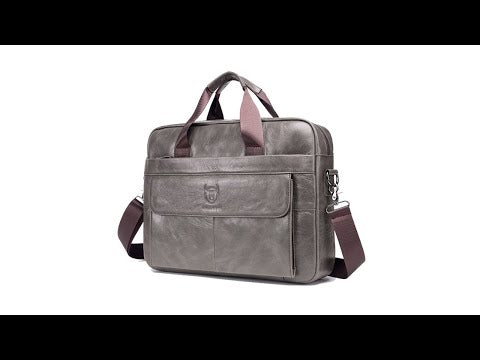 BULL CAPTAIN 046 Men Leather Briefcase First-Layer Cowhide Computer Handbag(Black) - YouTube Video