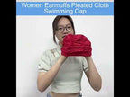 Women Earmuffs Pleated Cloth Swimming Cap(Lake Blue) - YouTube Video
