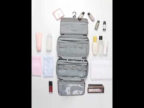 13552A Travel Waterproof Foldable Toiletry Bag Cosmetic Bag with Hook, Color: Grey - YouTube Video
