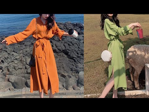 Slim Shirt Long Sleeve Dress (Color:Green Size:S) - YouTube Video