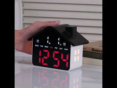 House-Shaped Digital Alarm Clock with Night Light Dual Alarms & Timer Function, 4-Level Brightness(GH9033 Black+Yellow Light) - YouTube Video