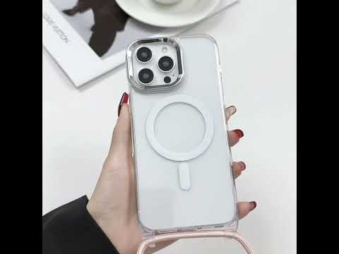 For iPhone 15 MagSafe Magnetic PC + TPU Phone Case with Lanyard(Yellow Pink Grey) - YouTube Video
