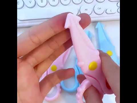 10pcs Cute Squid Mini Plastic Scissors Children Handmade Paper Cutting Tools(Blue) - YouTube Video